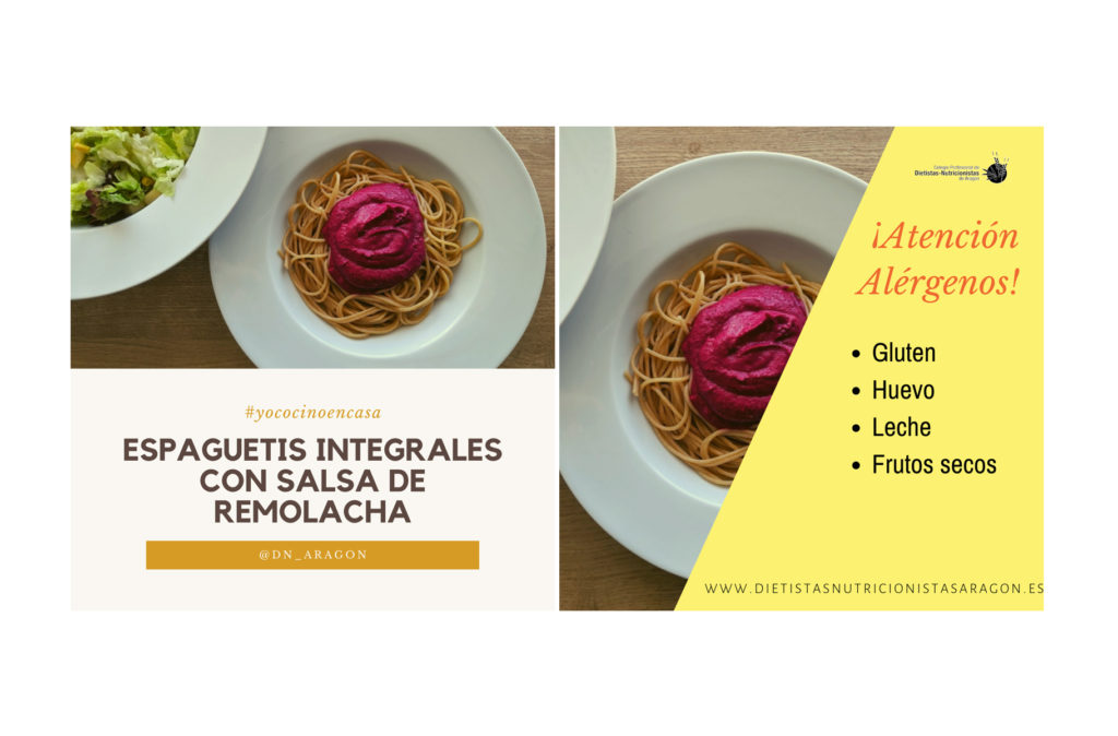Espaguetis integrales con salsa de remolacha